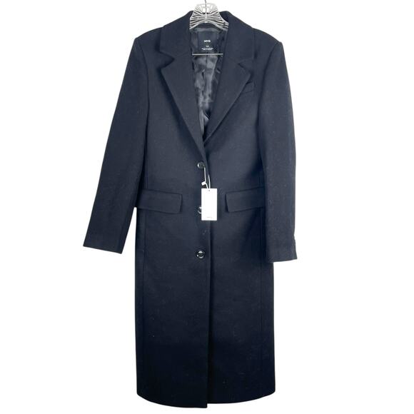 NEW Mango Long Structured Wool Coat Single Breasted Black Size XXS - Picture 4 of 12